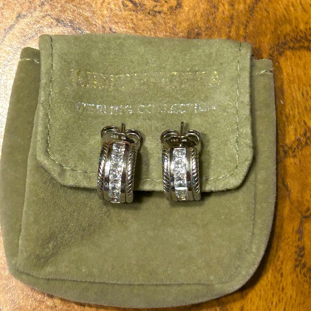 Judith Ripka Cubic Zirconia Sterling Silver Hoop Earrings